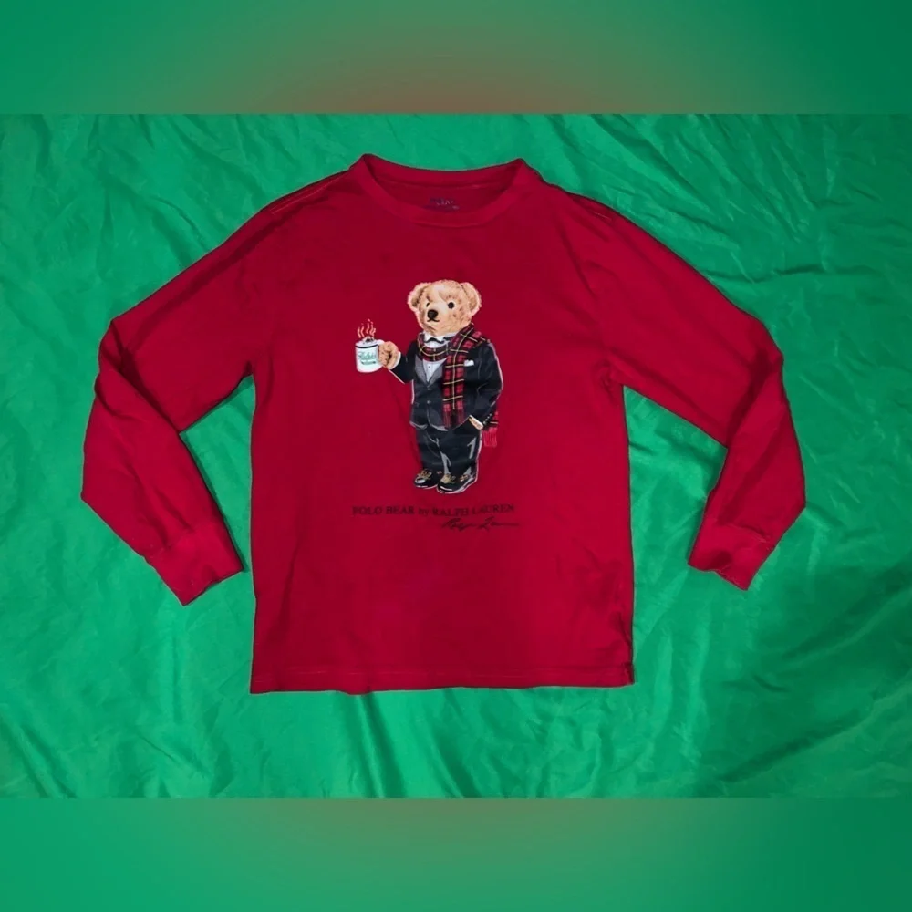 Ralph Lauren Red Long Sleeve Shirt with Bear Design size 10-12